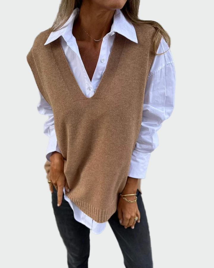 Maglione senza maniche intrecciato