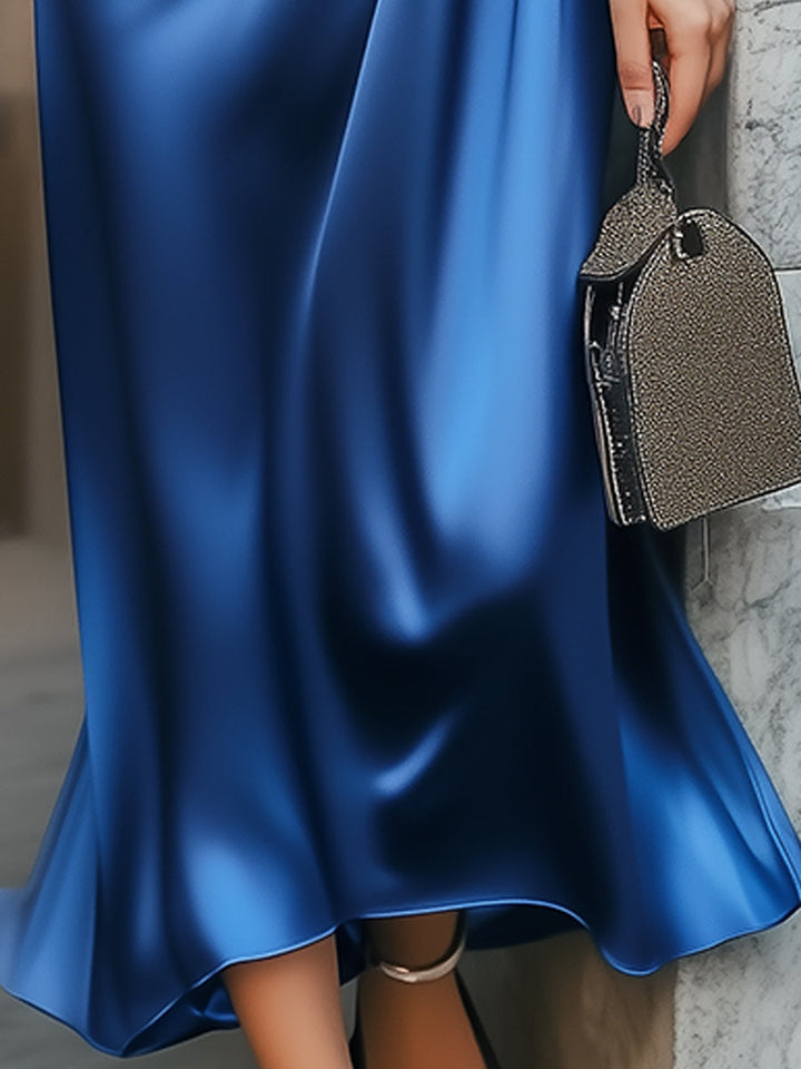 Julia™ | Abito in Raso Blu Elegante con Lacci